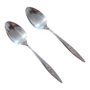 Set of 2 Oneidacraft Deluxe Stainless LASTING ROSE Serving SPOONS